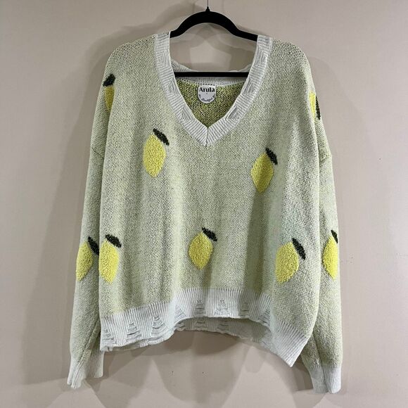 ARULA Sweaters - Arula Yellow Lemon Distressed V-Neck Sweater size 2X